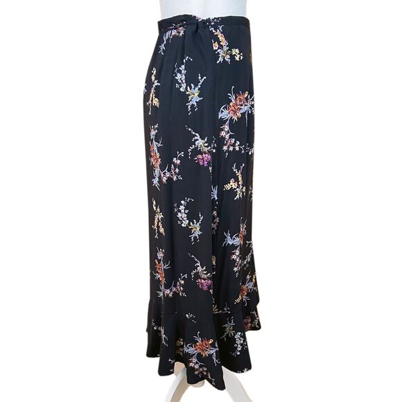 Paige Alamar Midi Wrap Skirt Size M Black Combo Bali Orchid Floral Ruffles - Picture 4 of 6